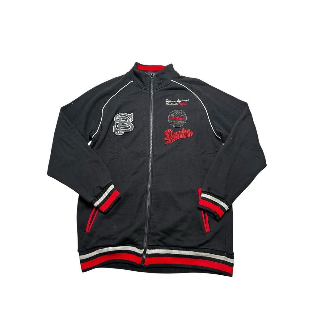 Vintage Y2K South Pole Fleece Black Jacket W/ Patches Men's Sz XL Full Zip Baggy